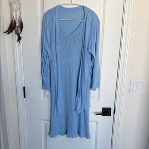 Light Blue Knit Dress with Cardigan